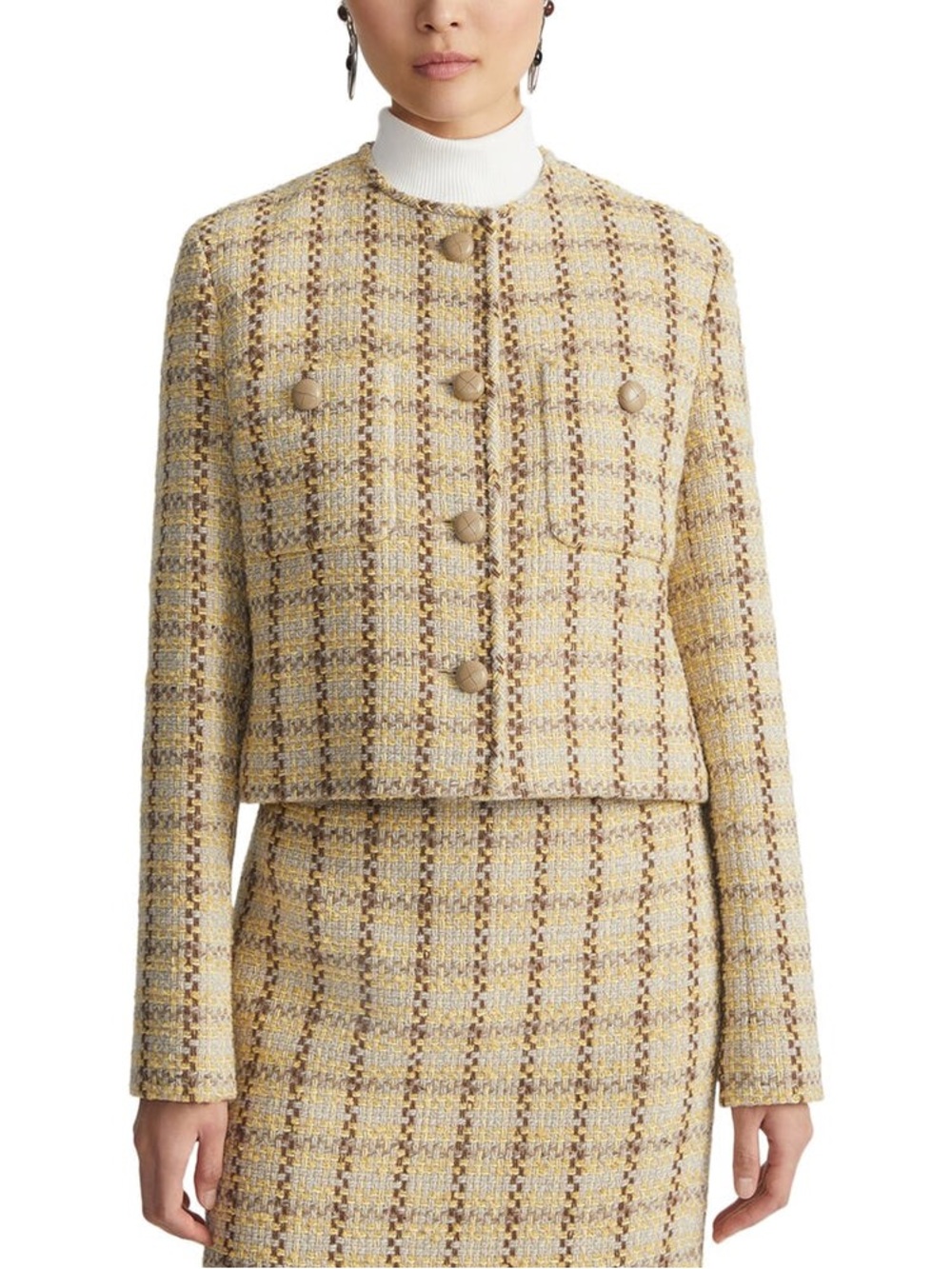 LAFAYETTE 148 TWEED COLLARLESS Womens Cropped Jacket XL BNWT Quiet Luxury